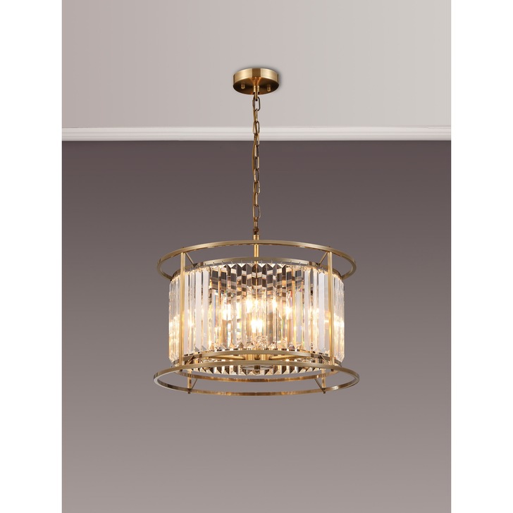 Idolite Petra 6 Light Pendant/Semi-Flush Ceiling Light Antique Brass With Clear Crystal