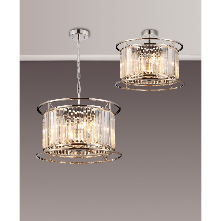 Idolite Petra 6 Light Pendant/Semi-Flush Ceiling Light Polished Nickel With Clear Crystal