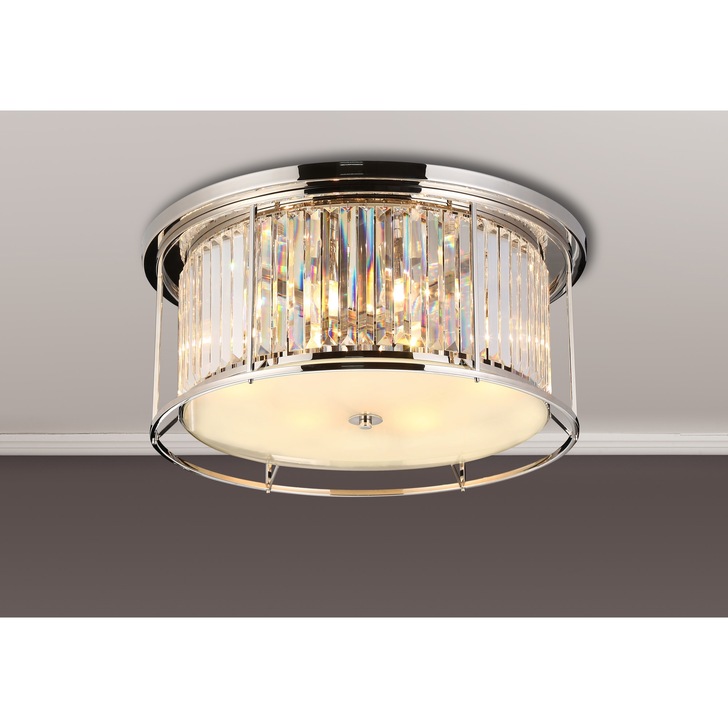 Idolite Petra 6 Light Round Flush Ceiling Light Polished Nickel With Clear Crystal