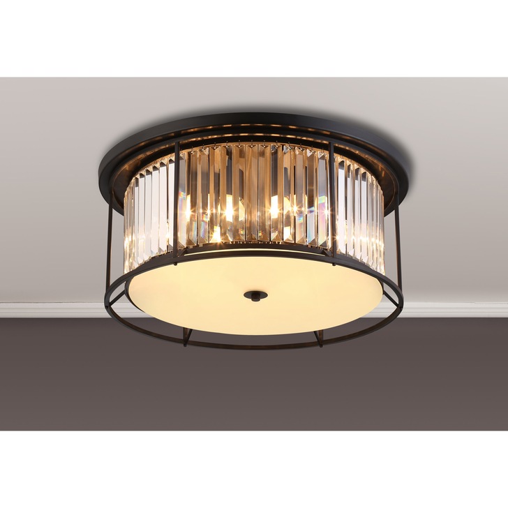 Idolite Petra 6 Light Round Flush Ceiling Light Satin Black With Clear Crystal