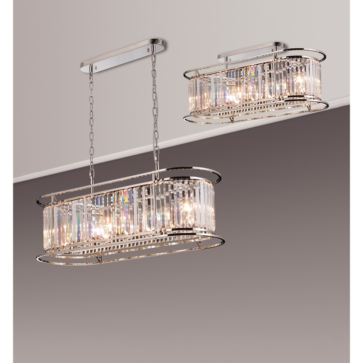 Idolite Petra 7 Light Oval Linear Bar Pendant/Semi-Flush Ceiling Light Polished Nickel With Clear Crystal