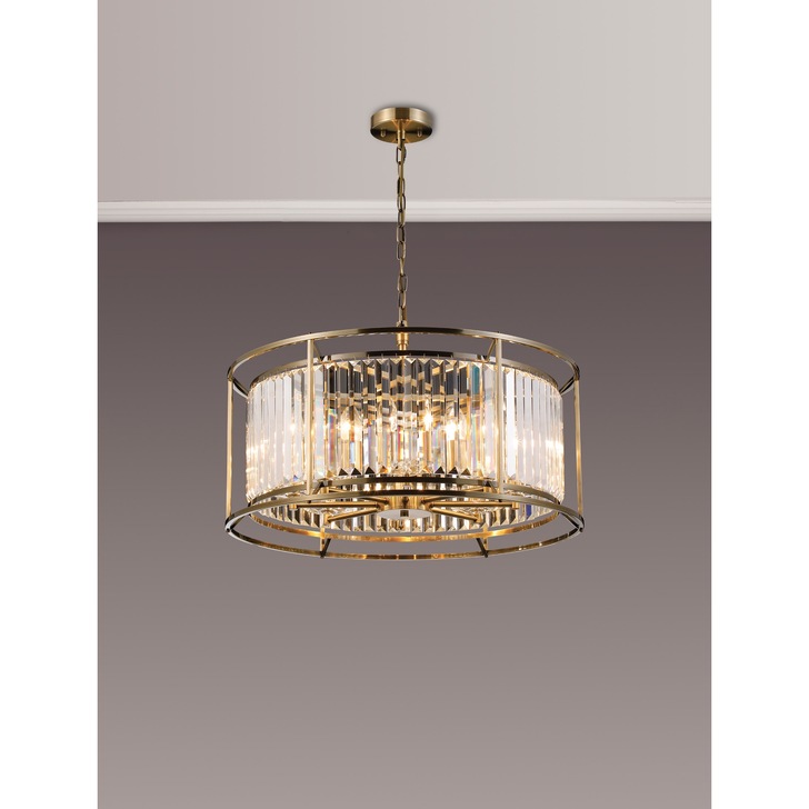 Idolite Petra 8 Light Pendant/Semi-Flush Ceiling Light Antique Brass With Clear Crystal