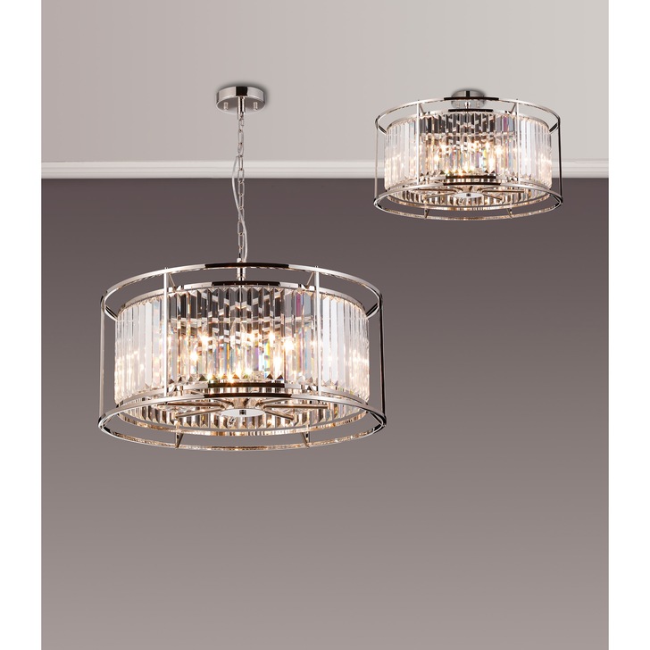 Idolite Petra 8 Light Pendant/Semi-Flush Ceiling Light Polished Nickel With Clear Crystal