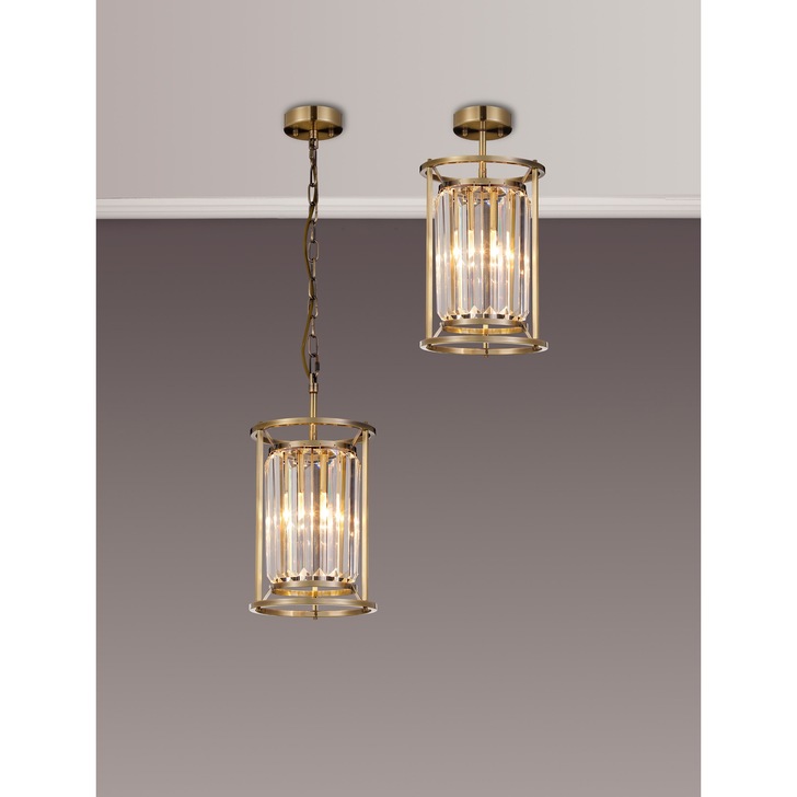 Idolite Petra Single Pendant/Semi-Flush Ceiling Light Antique Brass With Clear Crystal