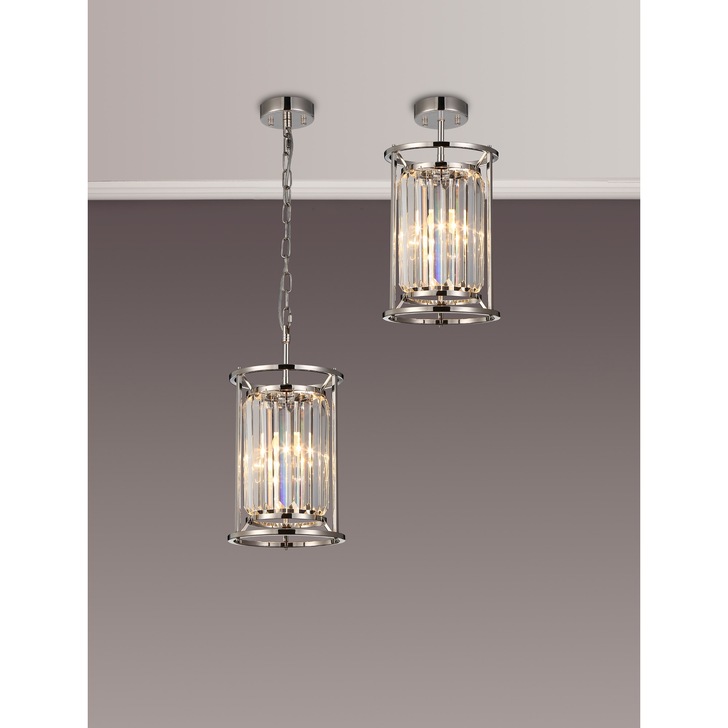 Idolite Petra Single Pendant/Semi-Flush Ceiling Light Polished Nickel With Clear Crystal