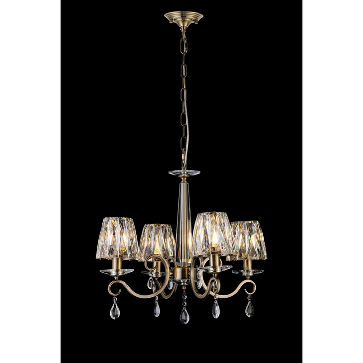 Idolite Piti Antique Brass 4 Light Crystal Chandelier Complete With Crystal Shades