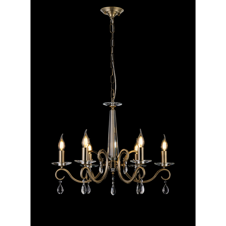 Idolite Piti Antique Brass 6 Light Crystal Chandelier