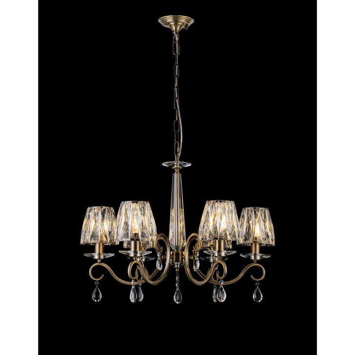 Idolite Piti Antique Brass 6 Light Crystal Chandelier Complete With Crystal Shades