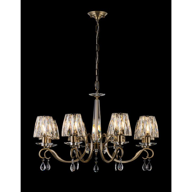 Idolite Piti Antique Brass 8 Light Crystal Chandelier Complete With Crystal Shades