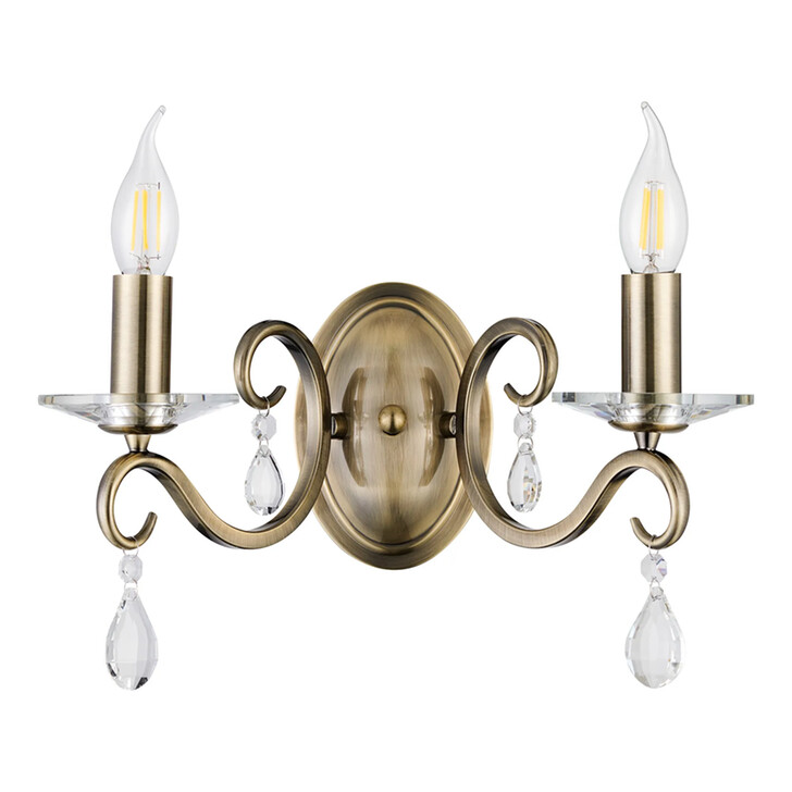 Idolite Piti Antique Brass Double Crystal Wall Light