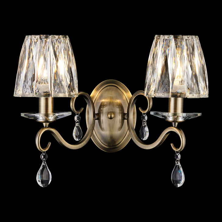 Idolite Piti Antique Brass Double Crystal Wall Light Complete With Crystal Shades