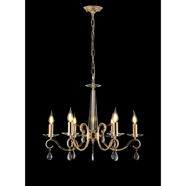 Idolite Piti French Gold Finish 6 Light Crystal Chandelier