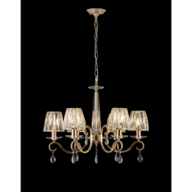 Idolite Piti French Gold Finish 6 Light Crystal Chandelier Complete With Crystal Shades
