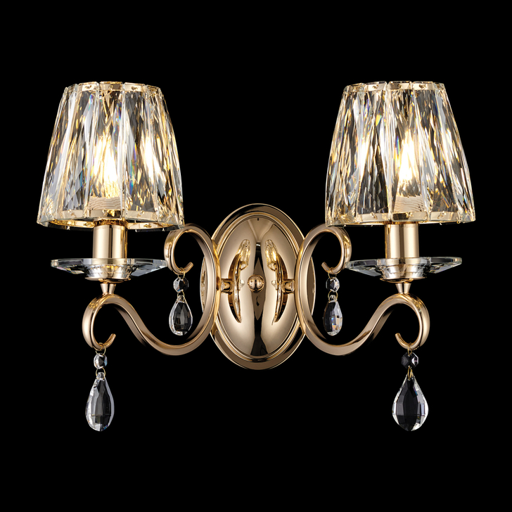 Idolite Piti French Gold Finish Double Crystal Wall Light Complete With Crystal Shades
