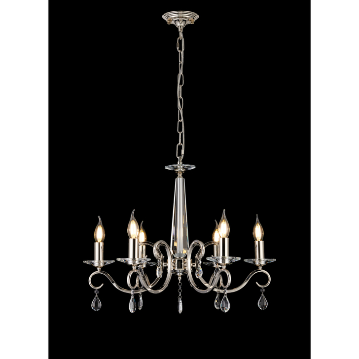 Idolite Piti Polished Nickel 6 Light Crystal Chandelier