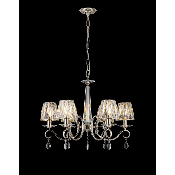 Idolite Piti Polished Nickel 6 Light Crystal Chandelier Complete With Crystal Shades