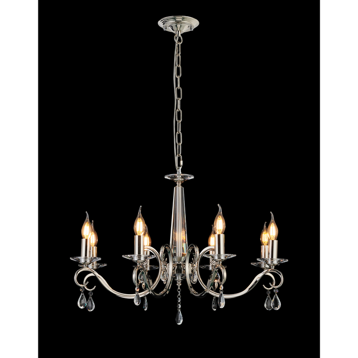 Idolite Piti Polished Nickel 8 Light Crystal Chandelier