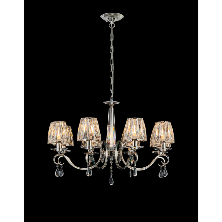 Idolite Piti Polished Nickel 8 Light Crystal Chandelier Complete With Crystal Shades