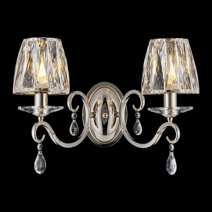 Idolite Piti Polished Nickel Double Crystal Wall Light Complete With Crystal Shades
