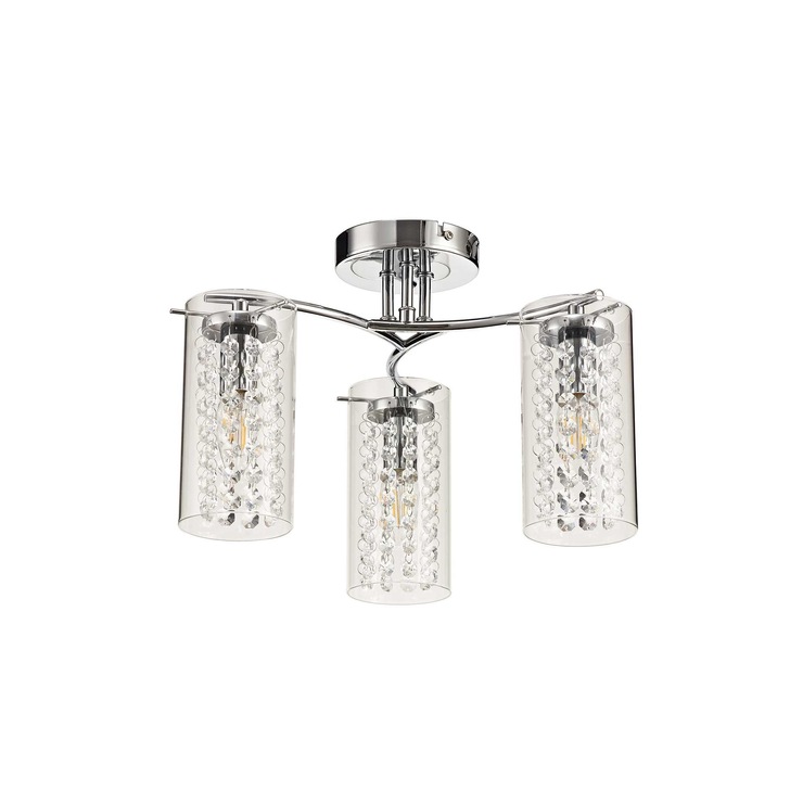 Idolite Plaistow Polished Chrome 3 Light Flush Crystal Ceiling Light