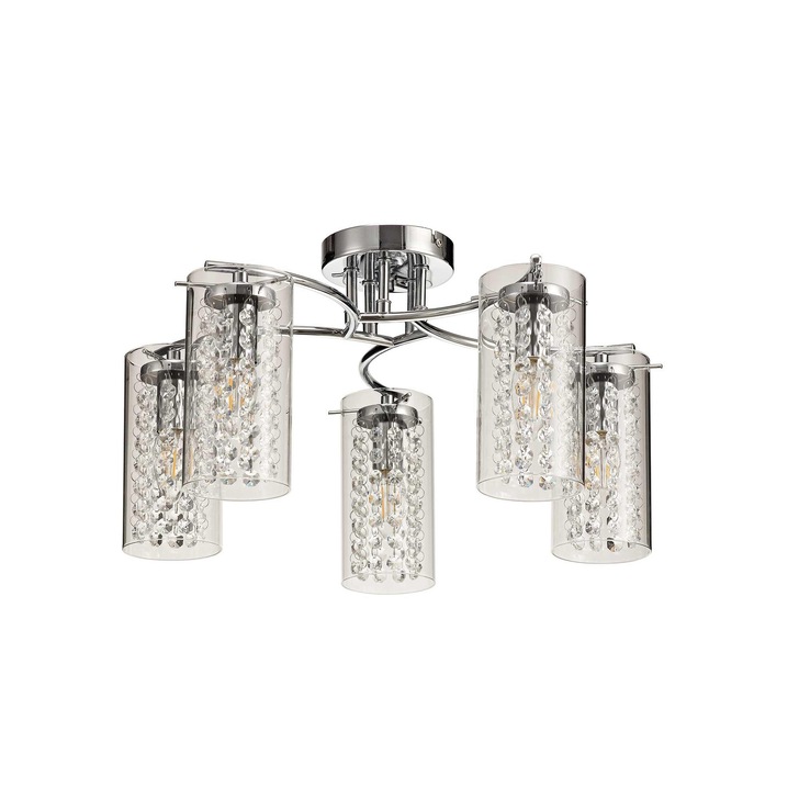 Idolite Plaistow Polished Chrome 5 Light Flush Crystal Ceiling Light