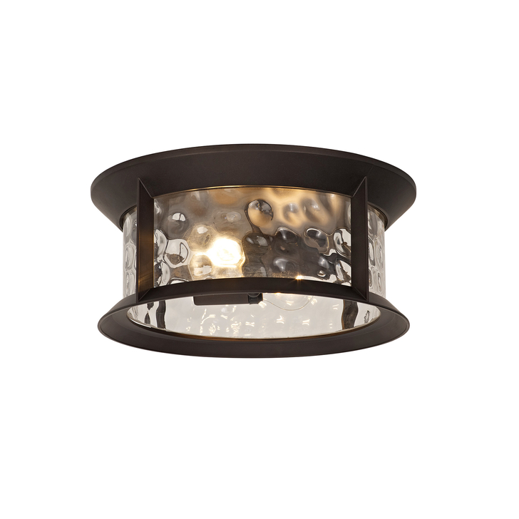 Idolite Pulag Antique Bronze/Clear Rippled Glass Flush Exterior Ceiling Light - IP54