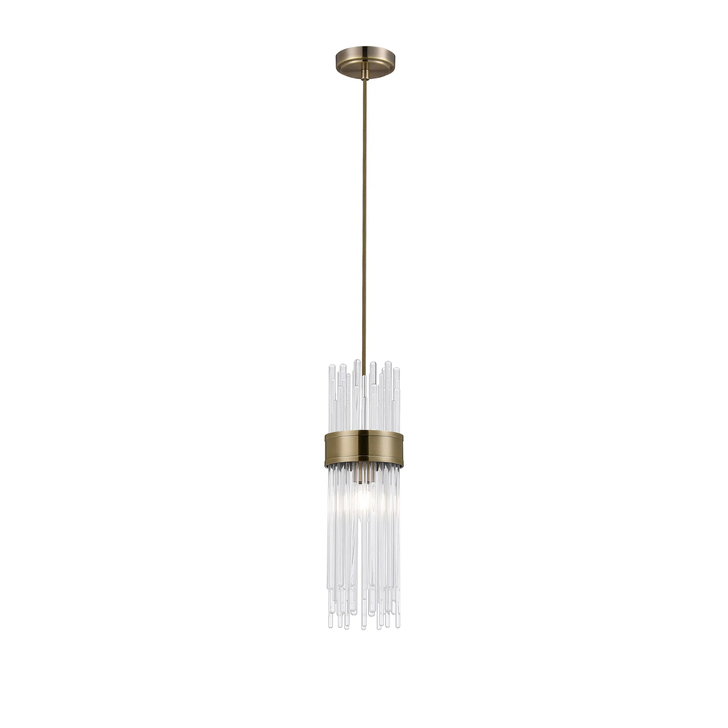 Idolite Raya Single Pendant, 1 Light E14, IP44, Antique Brass/Clear