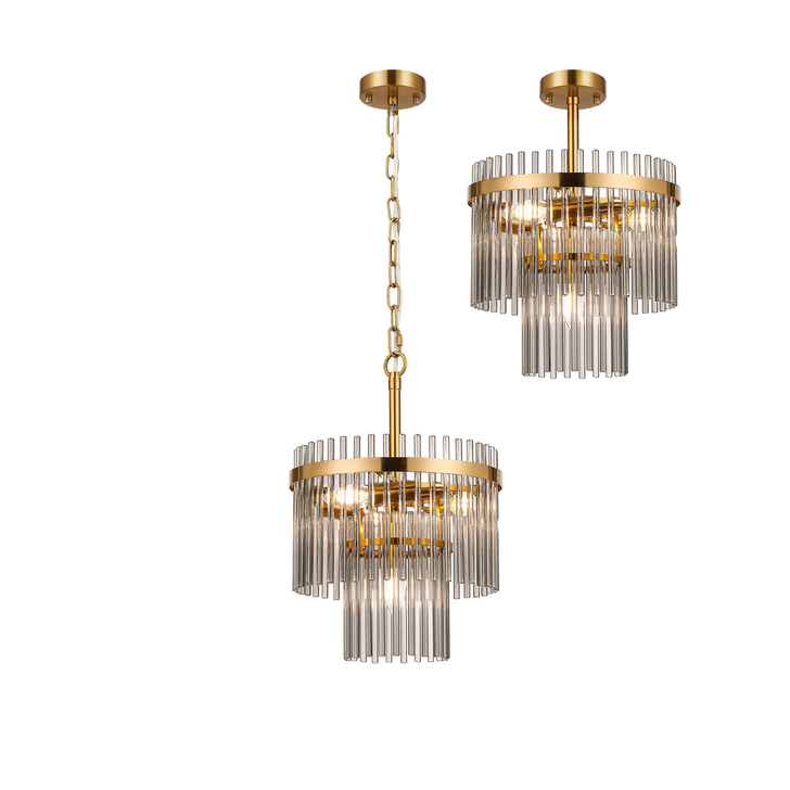 Idolite Ronan 30cm Pendant/Semi Ceiling 4 Light E14, Brass/Smoke Glass Rods