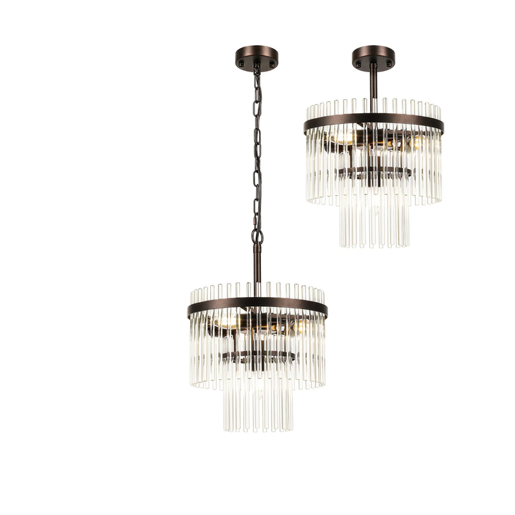 Idolite Ronan 30cm Pendant/Semi Ceiling 4 Light E14, Brown Oxide/Clear Glass Rods