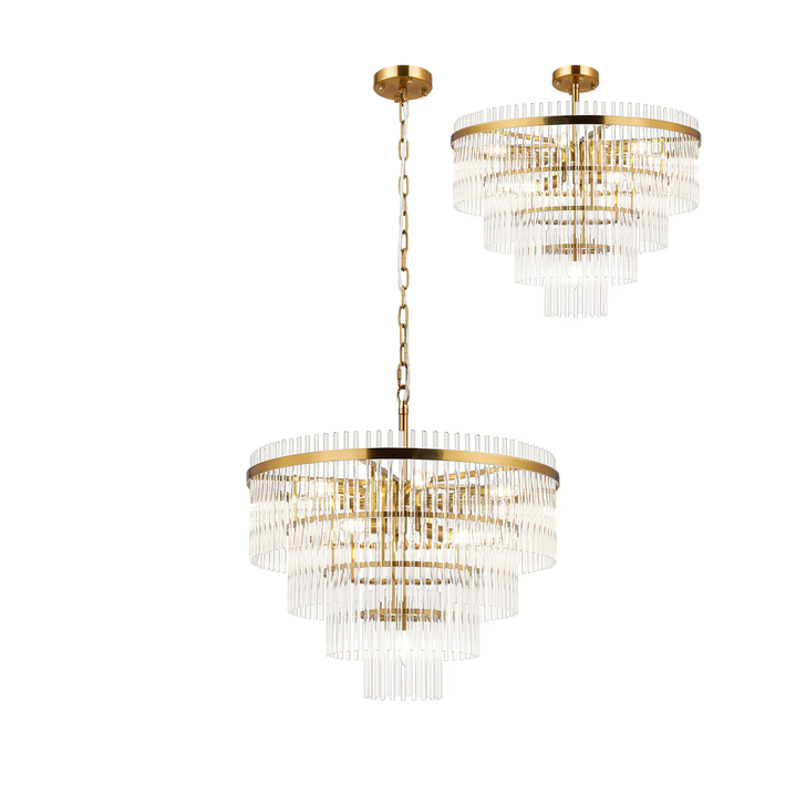 Idolite Ronan 60cm Pendant/Semi Ceiling 10 Light E14, Brass/Clear Glass Rods