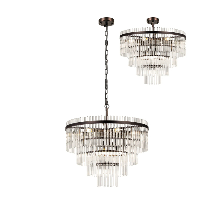 Idolite Ronan 60cm Pendant/Semi Ceiling 10 Light E14, Brown Oxide/Clear Glass Rods