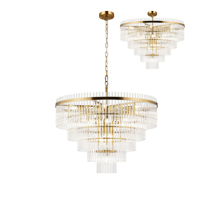Idolite Ronan 77cm Pendant/Semi Ceiling 15 Light E14, Brass/Clear Glass Rods