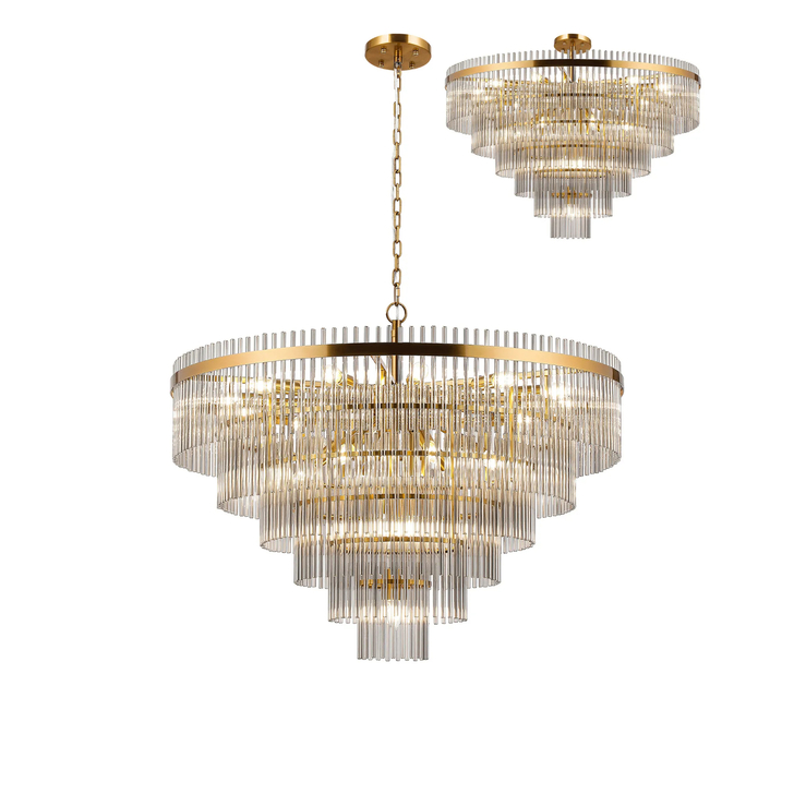 Idolite Ronan 96cm Pendant/Semi Ceiling 22 Light E14, Brass/Smoke Glass Rods