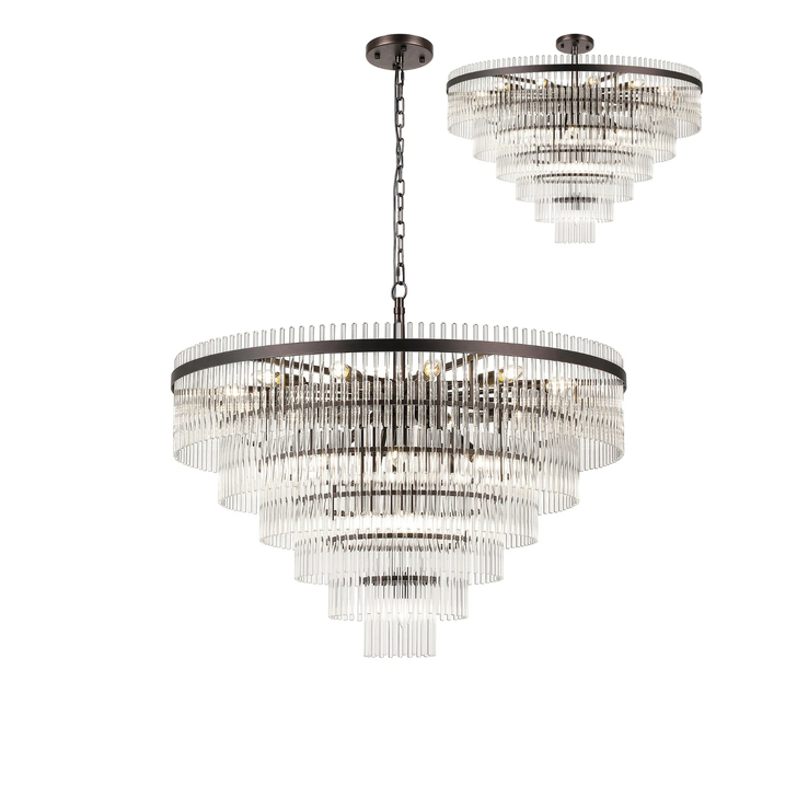 Idolite Ronan 96cm Pendant/Semi Ceiling 22 Light E14, Brown Oxide/Clear Glass Rods