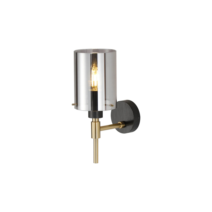 Idolite Rose Black And Brass Single Bathroom Wall Light Complete With Smoke Glass - IP44