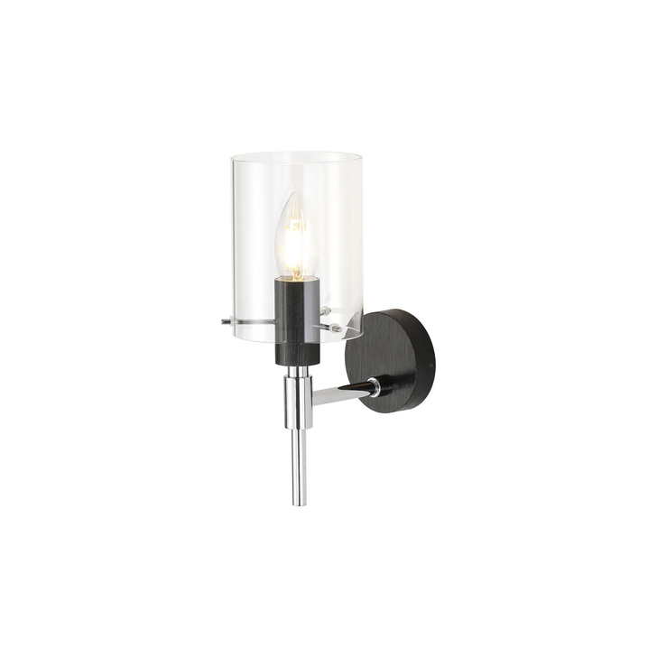 Idolite Rose Black And Polished Chrome Single Bathroom Wall Light Complete With Clear Glass - IP44