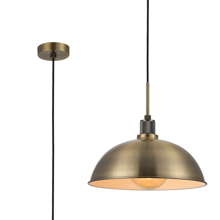 Idolite Rumi Antique Brass Knurled Pendant Light With Antique Brass Metal Dome Shade