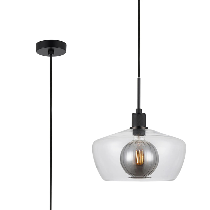Idolite Rumi Black Knurled Pendant Light With Clear Trapezium Shade