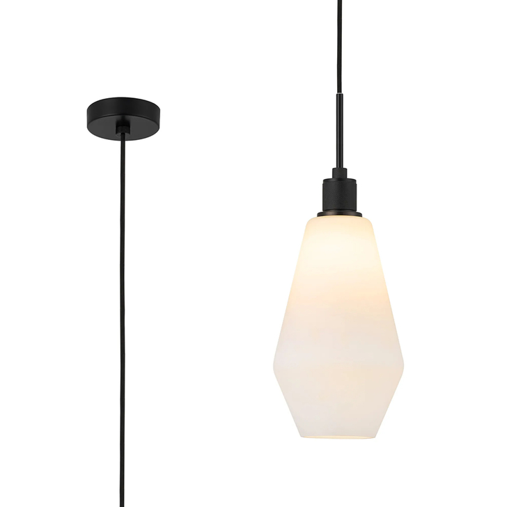 Idolite Rumi Black Knurled Pendant Light With Opal Kite Shade