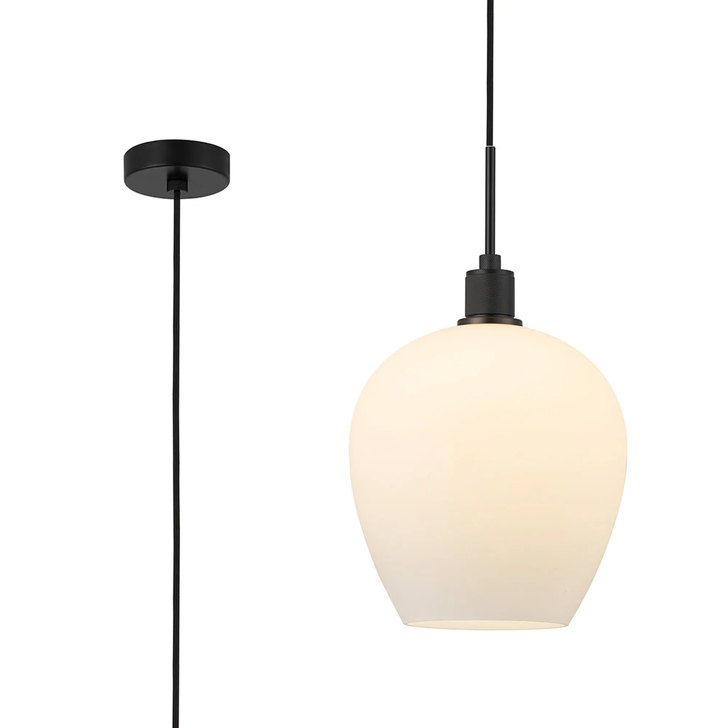 Idolite Rumi Black Knurled Pendant Light With Opal Shade