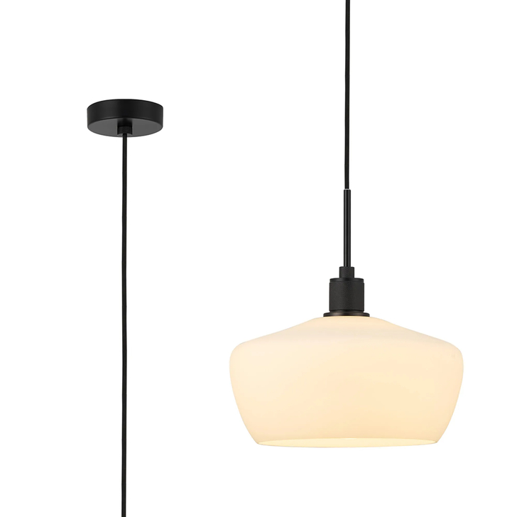 Idolite Rumi Black Knurled Pendant Light With Opal Trapezium Shade