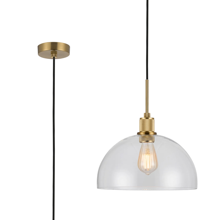 Idolite Rumi Brass Knurled Pendant Light With Clear Dome Shade