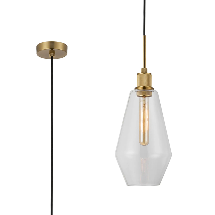 Idolite Rumi Brass Knurled Pendant Light With Clear Kite Shade