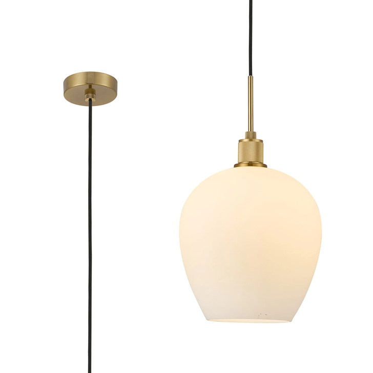 Idolite Rumi Brass Knurled Pendant Light With Opal Shade