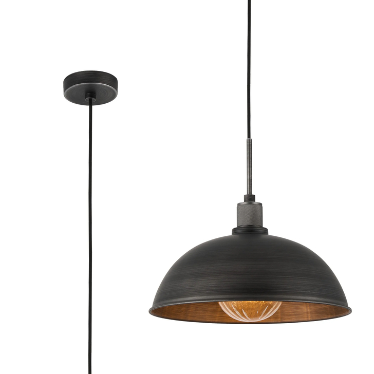 Idolite Rumi Pewter Knurled Pendant Light With Pewter Metal Dome Shade