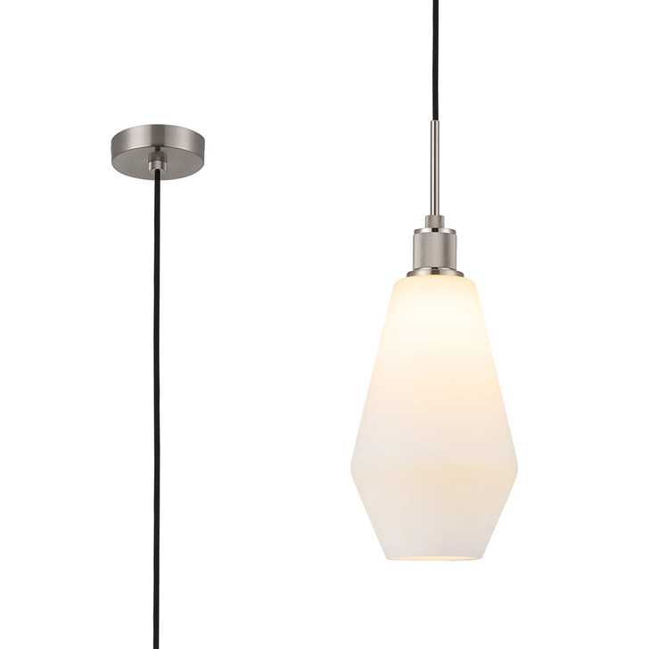 Idolite Rumi Satin Nickel Knurled Pendant Light With Opal Kite Shade