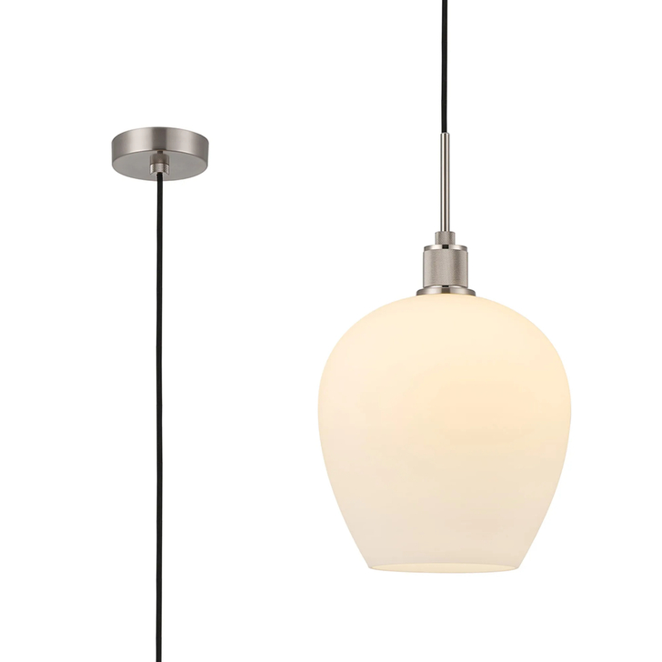 Idolite Rumi Satin Nickel Knurled Pendant Light With Opal Shade