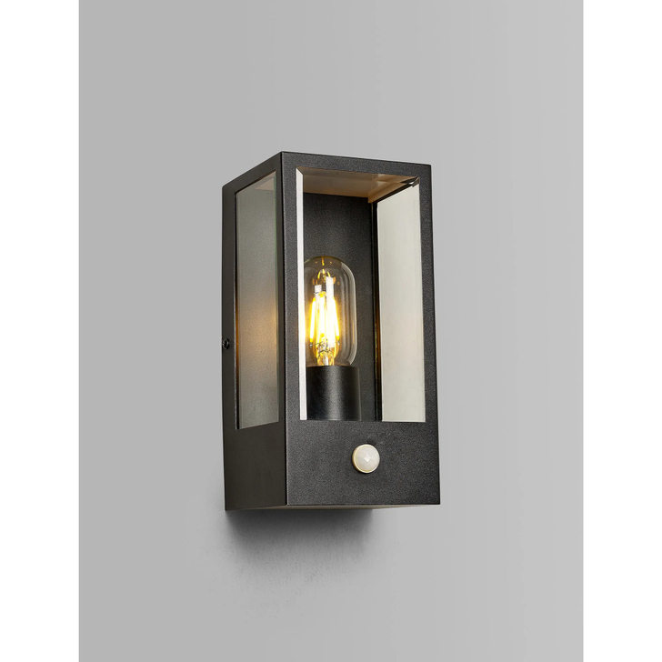 Idolite Sannee Rectangular PIR Wall Lamp 1 Light IP44 Matt Black/Clear