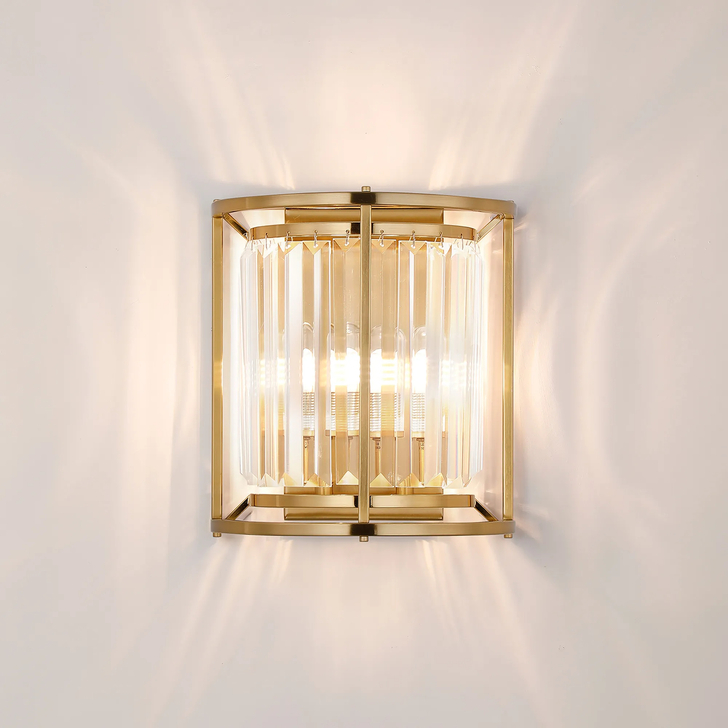 Idolite Seko Gold Finish 2 Light Crystal Bathroom Wall Light - IP44