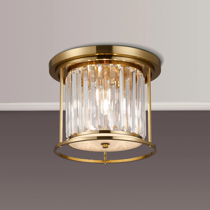 Idolite Seko Gold Finish 3 Light Flush Crystal Bathroom Ceiling Light - IP44